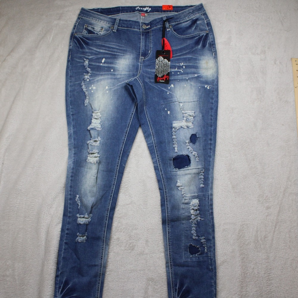 Firefly Denim Jeans Womens 16 Skinny‎ Distressed Blue Stretch 36x30 Streetwear